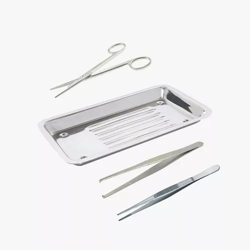 Caja de Curación Acero Inoxidable con 2 Pinzas y 1 Tijera